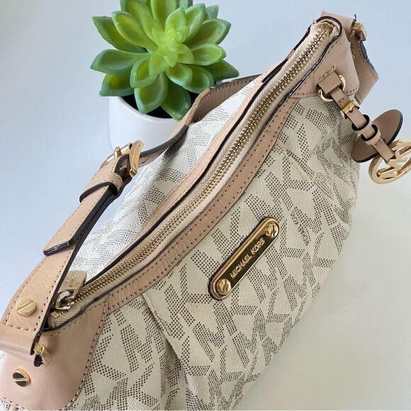 MICHAEL Michael Kors Beige and Cream Shoulder Bag MK tote purse designer small - Picture 2 of 16
